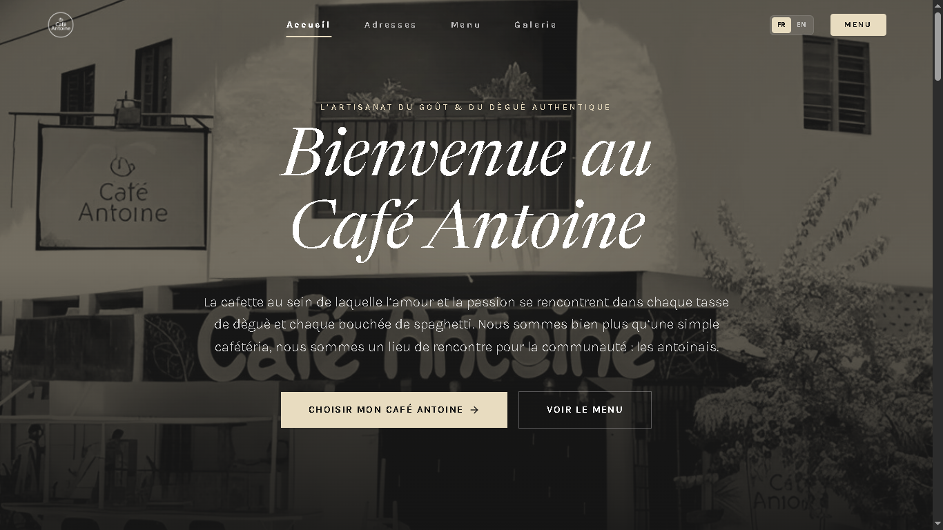 Capture d'écran du site Café Antoine